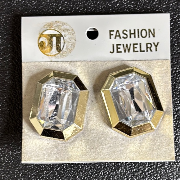 Jewelry - New Old Stock Vintage Gold & Rhinestone Geometric Fashion Jewelry Clip Earrings